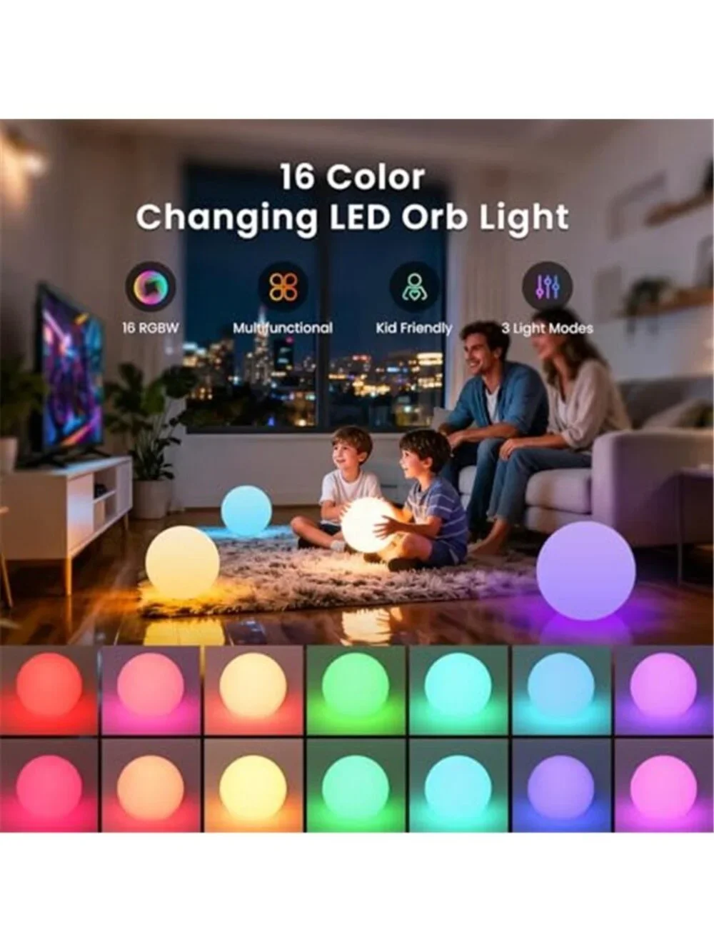 6-inch LED Light Ball: Nursery Night Light with Remote Control, 16 RGB Color